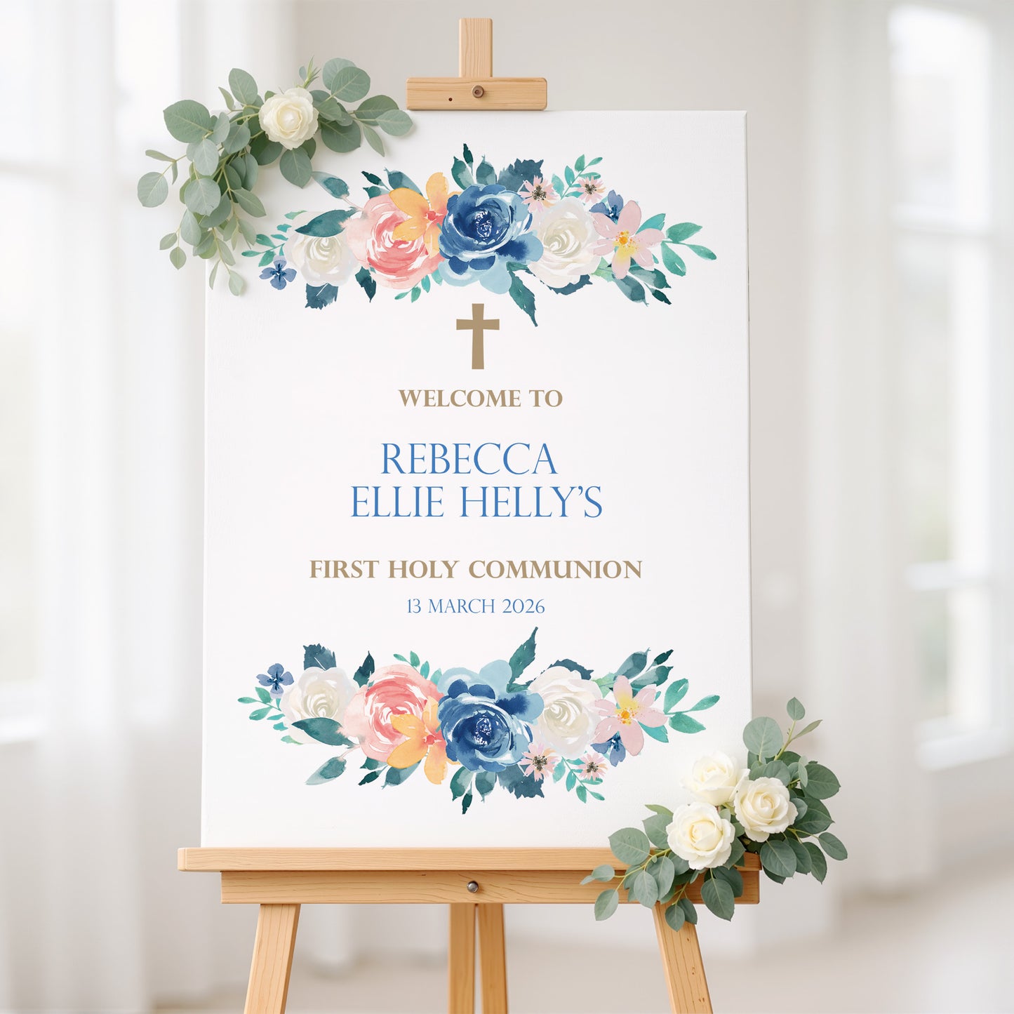 Blue Rose First Holy Communion Welcome Sign