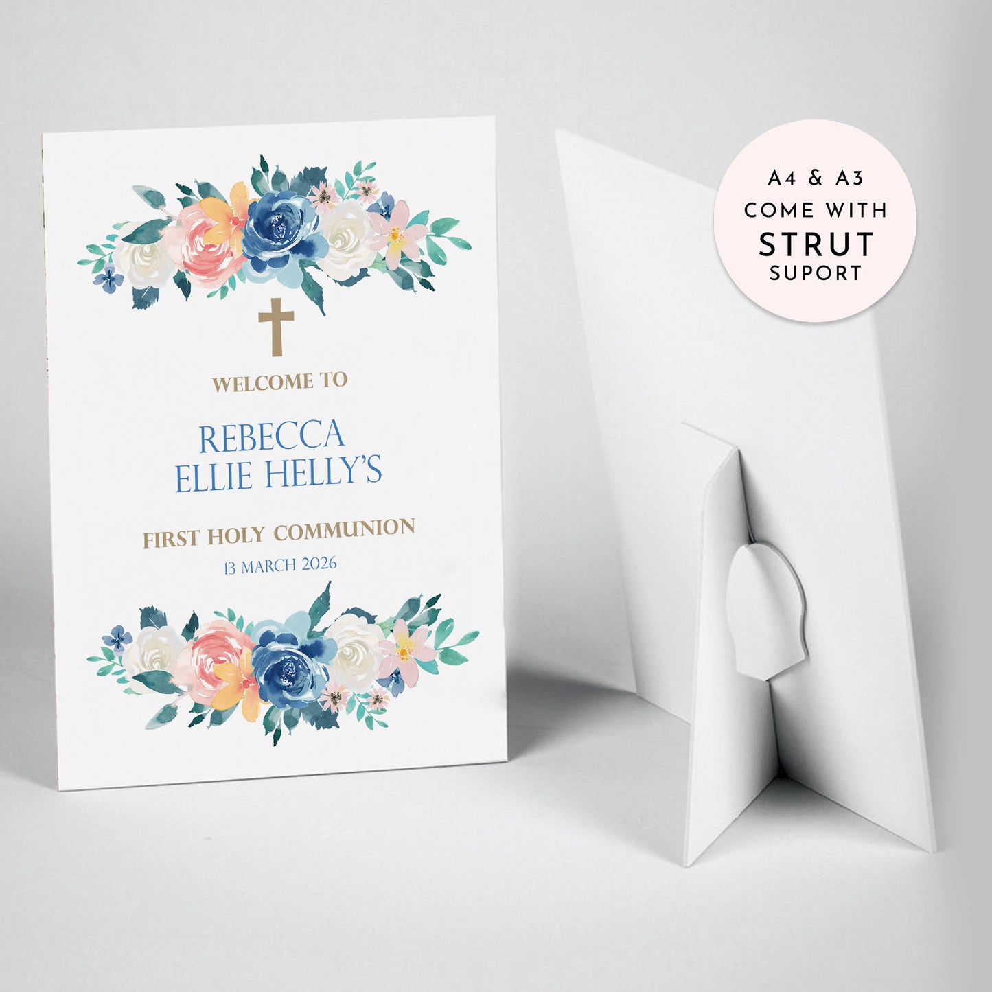 Blue Rose First Holy Communion Welcome Sign
