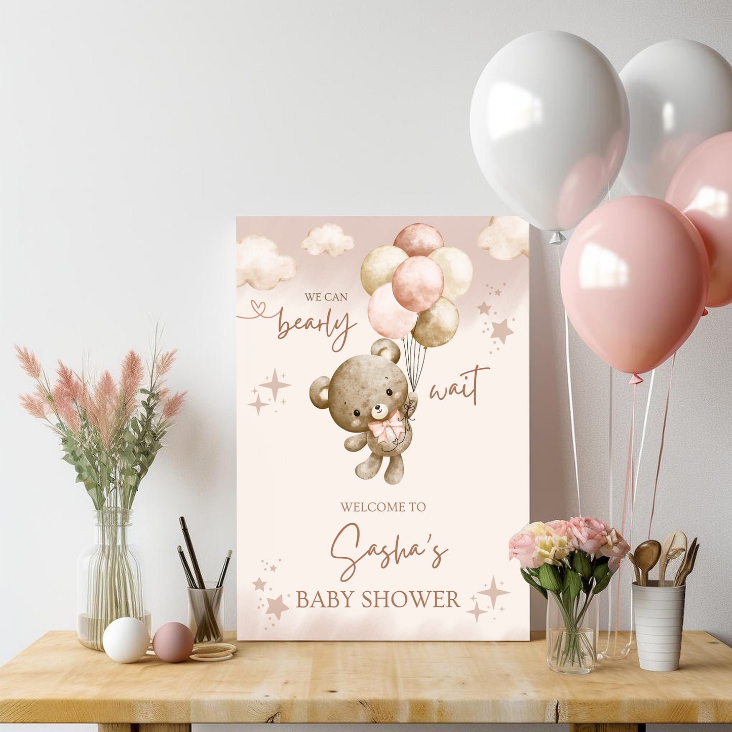 Teddy Bear Bearly Wait Baby Shower Sign