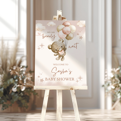 Teddy Bear Bearly Wait Baby Shower Sign