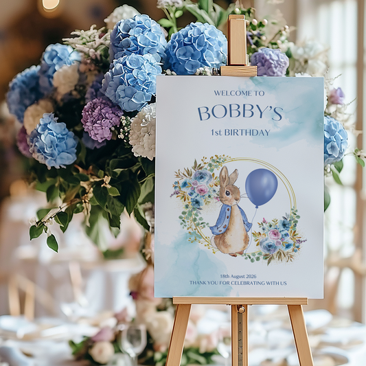Blue Peter Rabbit Christening, Baptism or 1st Birthday Welcome Sign