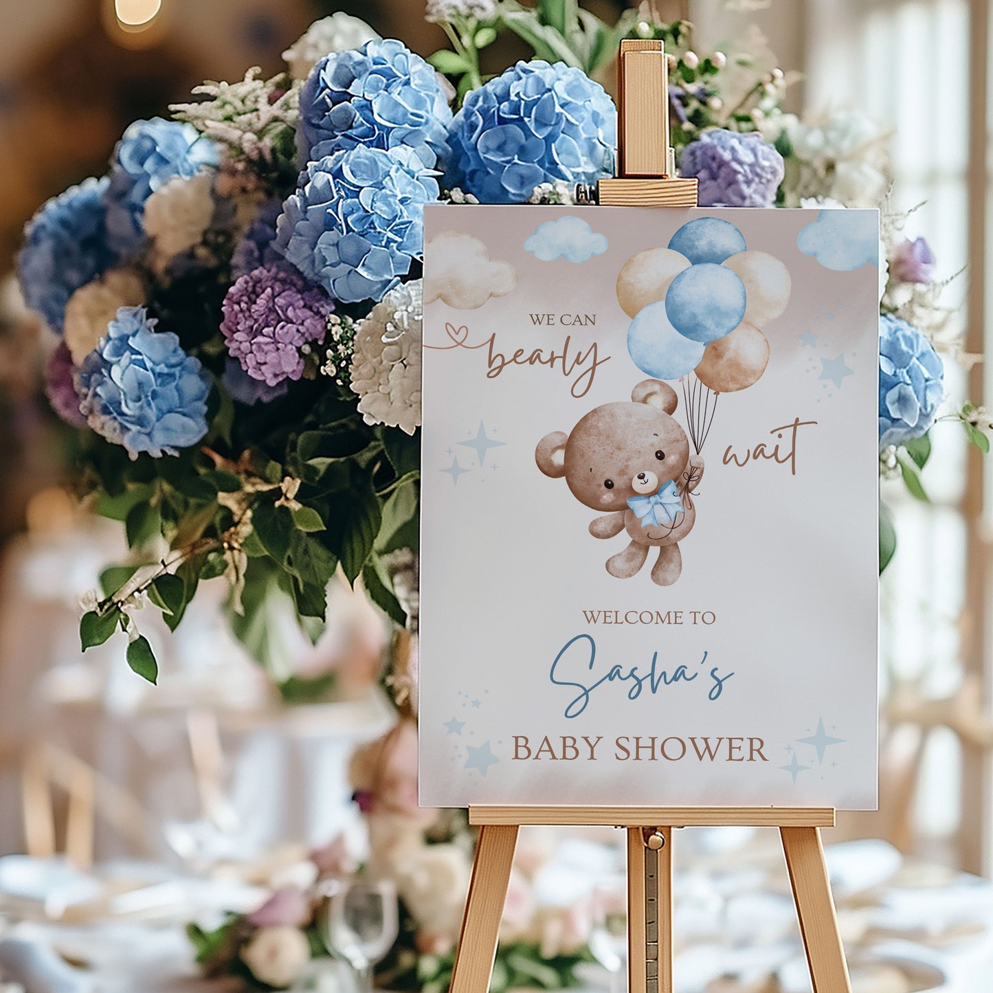 Teddy Bear Bearly Wait Baby Shower Sign