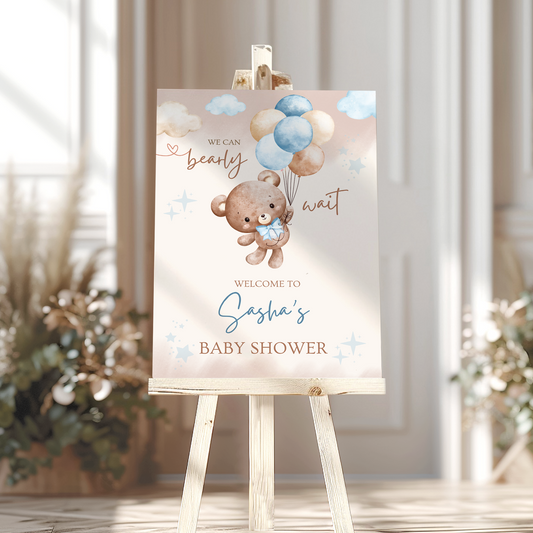 Teddy Bear Bearly Wait Baby Shower Sign