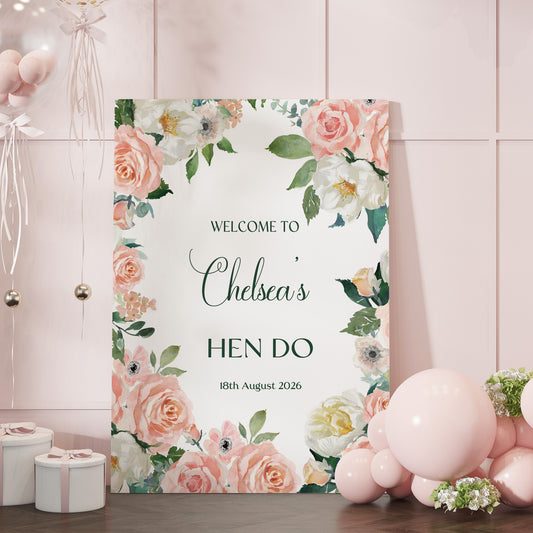 Blush Floral Hen Party Welcome Sign