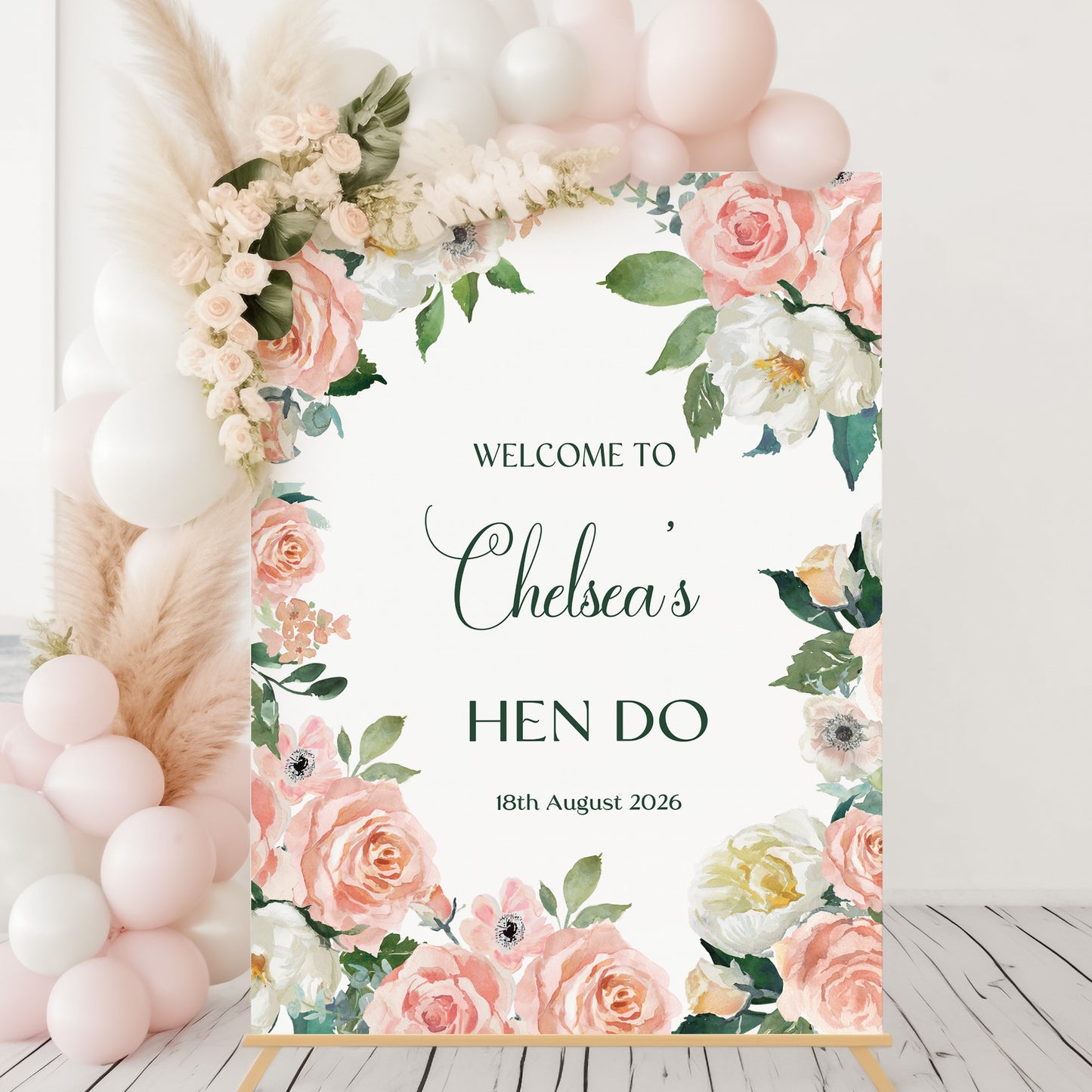 Blush Floral Hen Party Welcome Sign