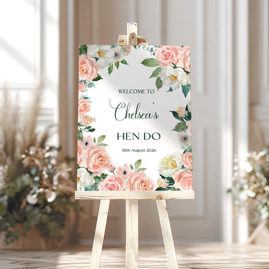 Blush Floral Hen Party Welcome Sign