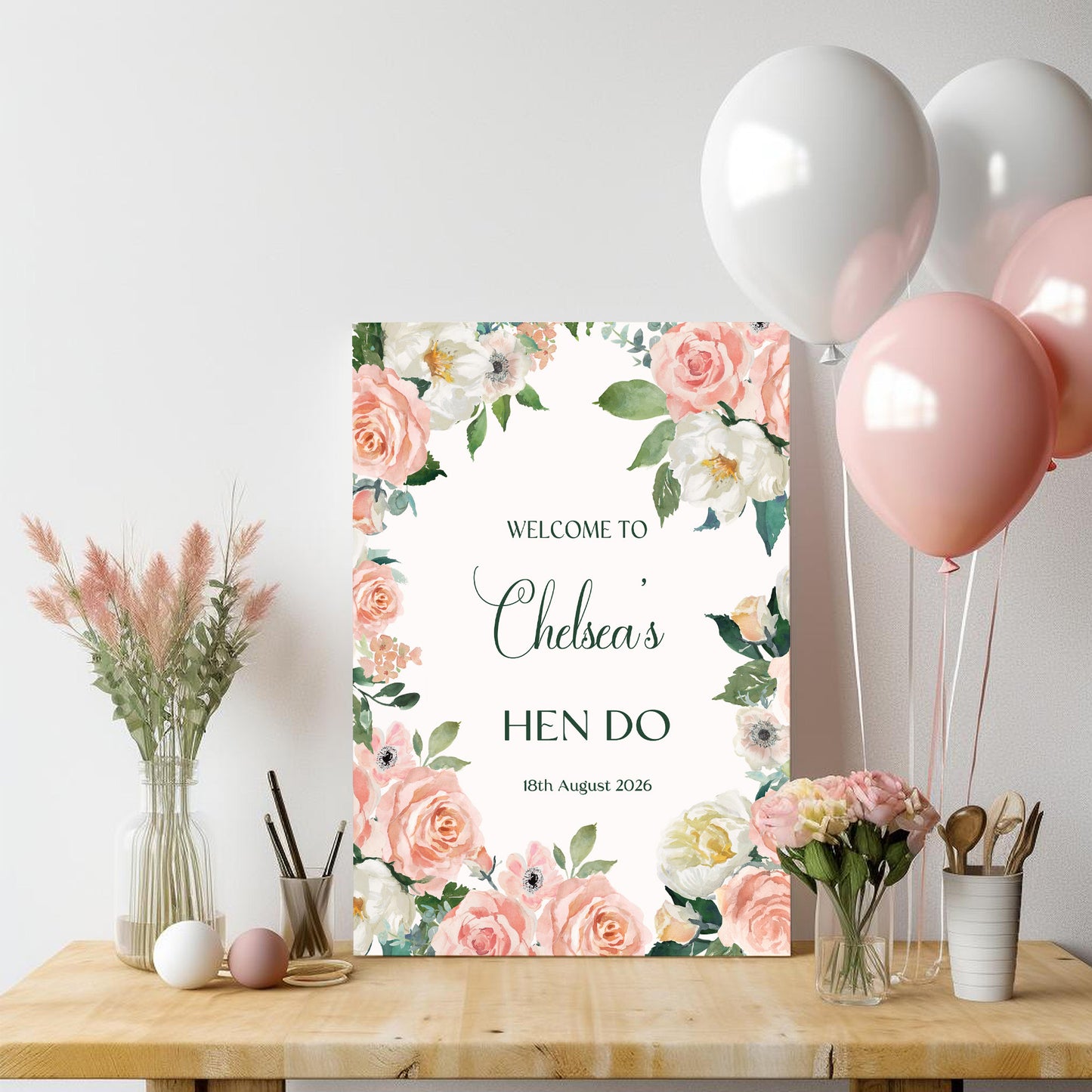 Blush Floral Hen Party Welcome Sign