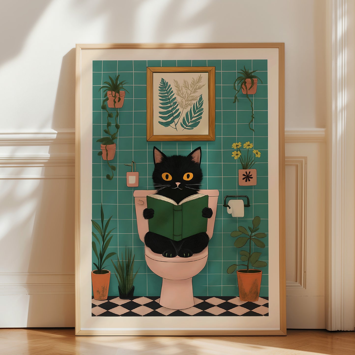“Cat on the Toilet” – Funny Bathroom Wall Art Print