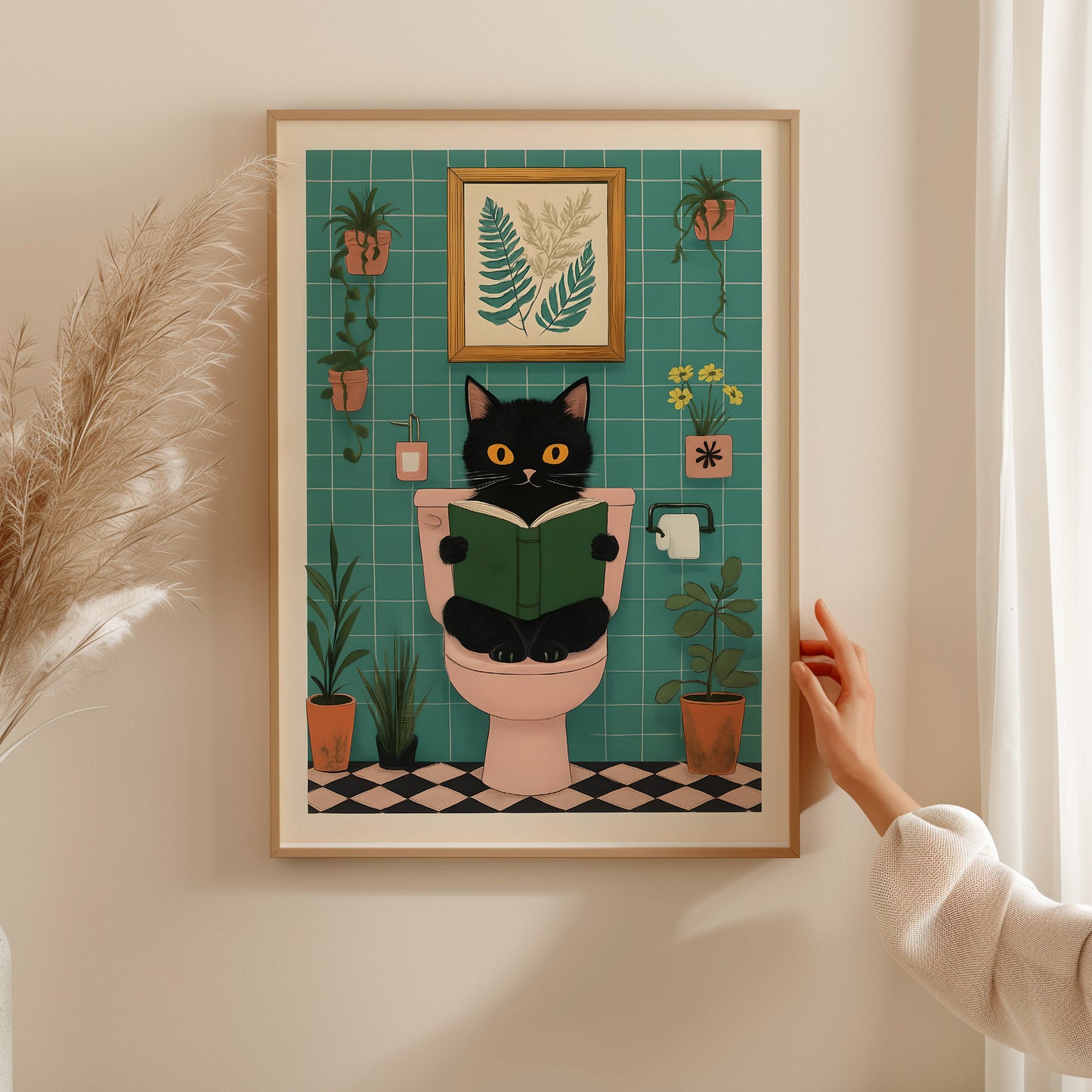 “Cat on the Toilet” – Funny Bathroom Wall Art Print