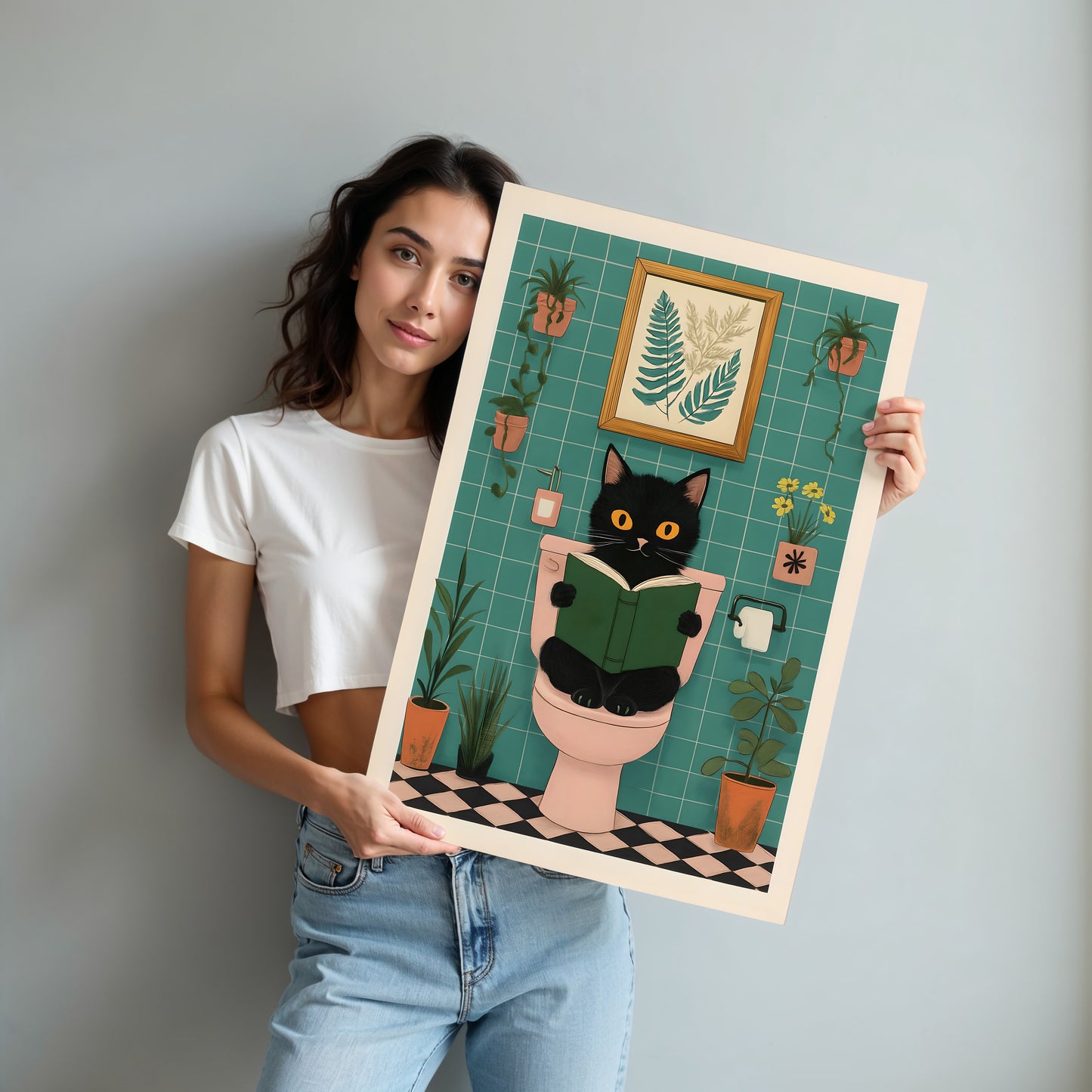 “Cat on the Toilet” – Funny Bathroom Wall Art Print