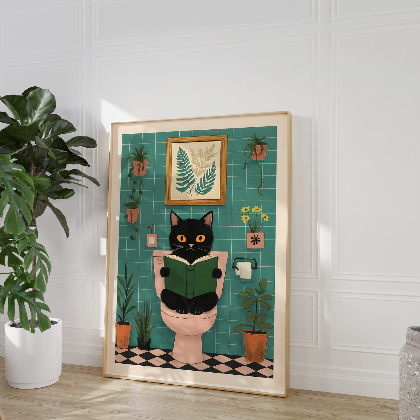 “Cat on the Toilet” – Funny Bathroom Wall Art Print