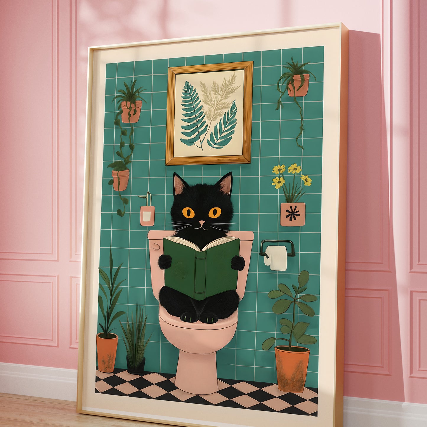 “Cat on the Toilet” – Funny Bathroom Wall Art Print