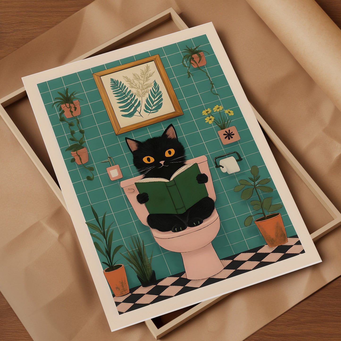 “Cat on the Toilet” – Funny Bathroom Wall Art Print