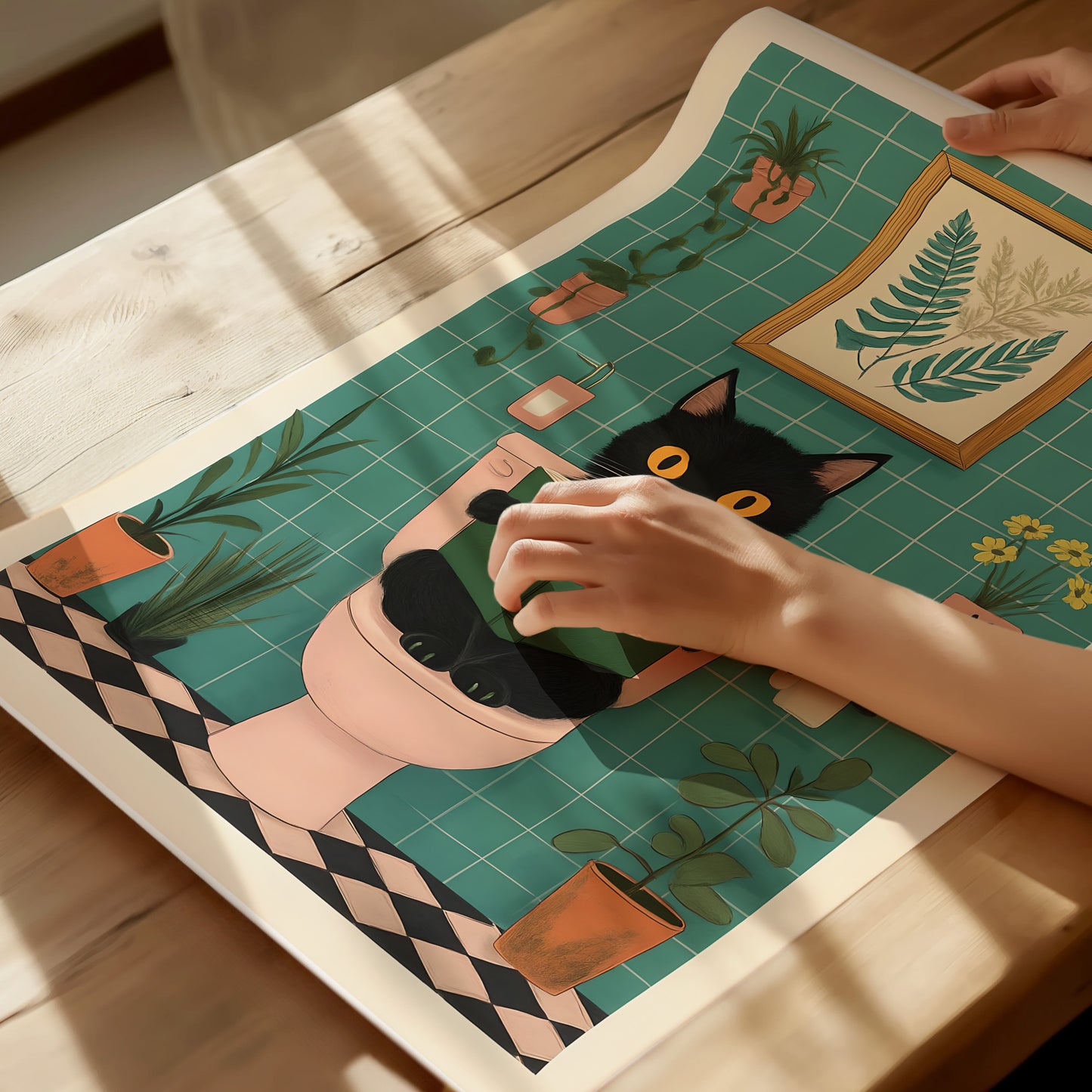 “Cat on the Toilet” – Funny Bathroom Wall Art Print