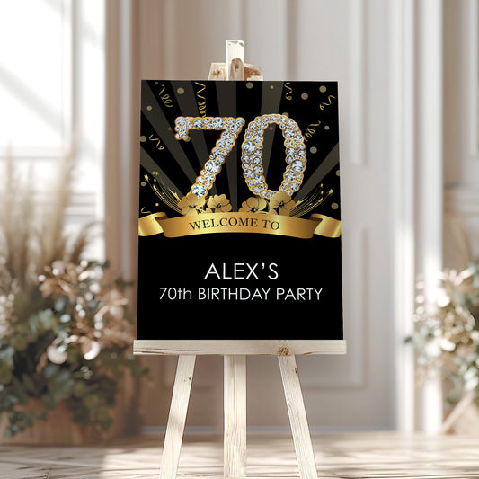Black and Gold Birthday Party Sign, Any Age