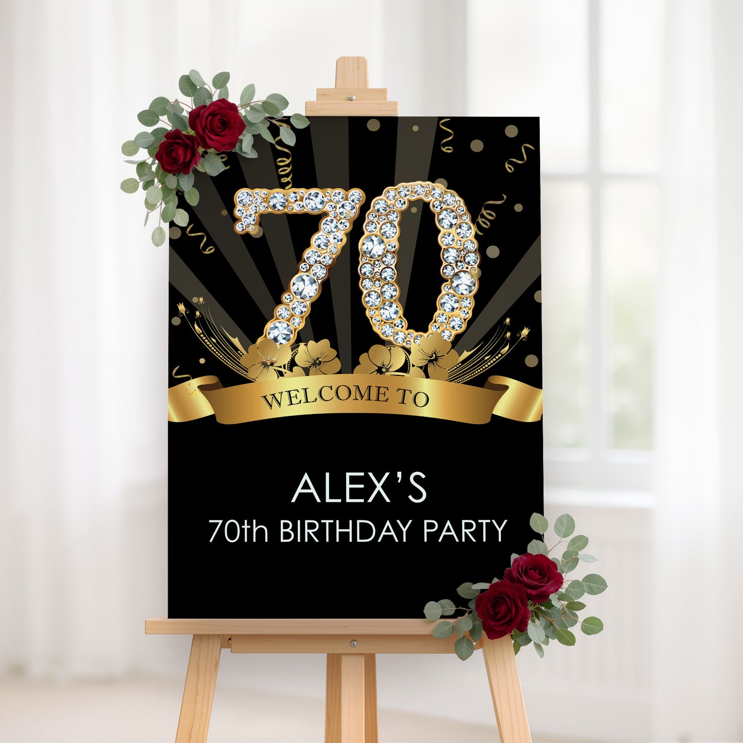 Black and Gold Birthday Party Sign, Any Age