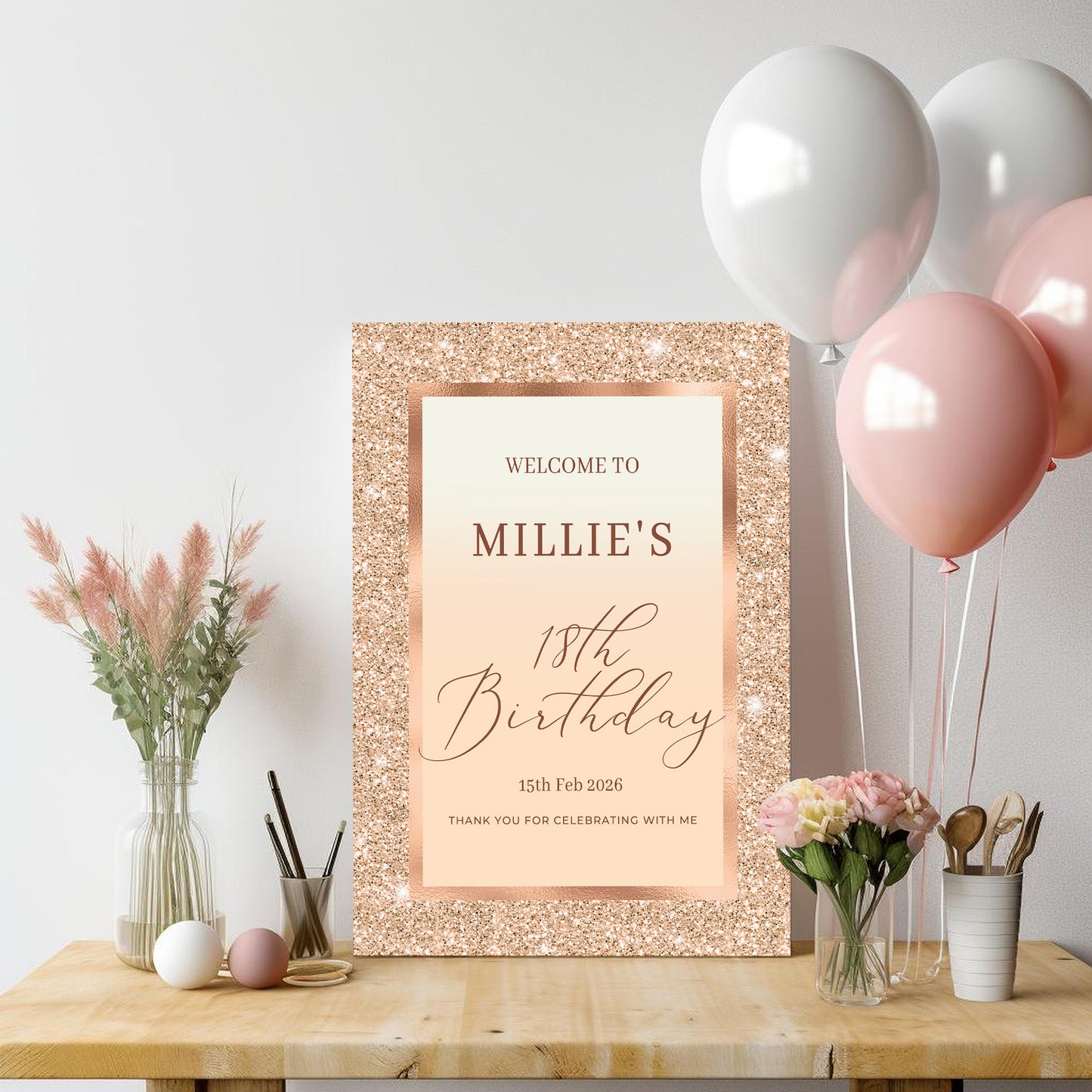 Gold Birthday Selfie Frame and Matching Party Sign