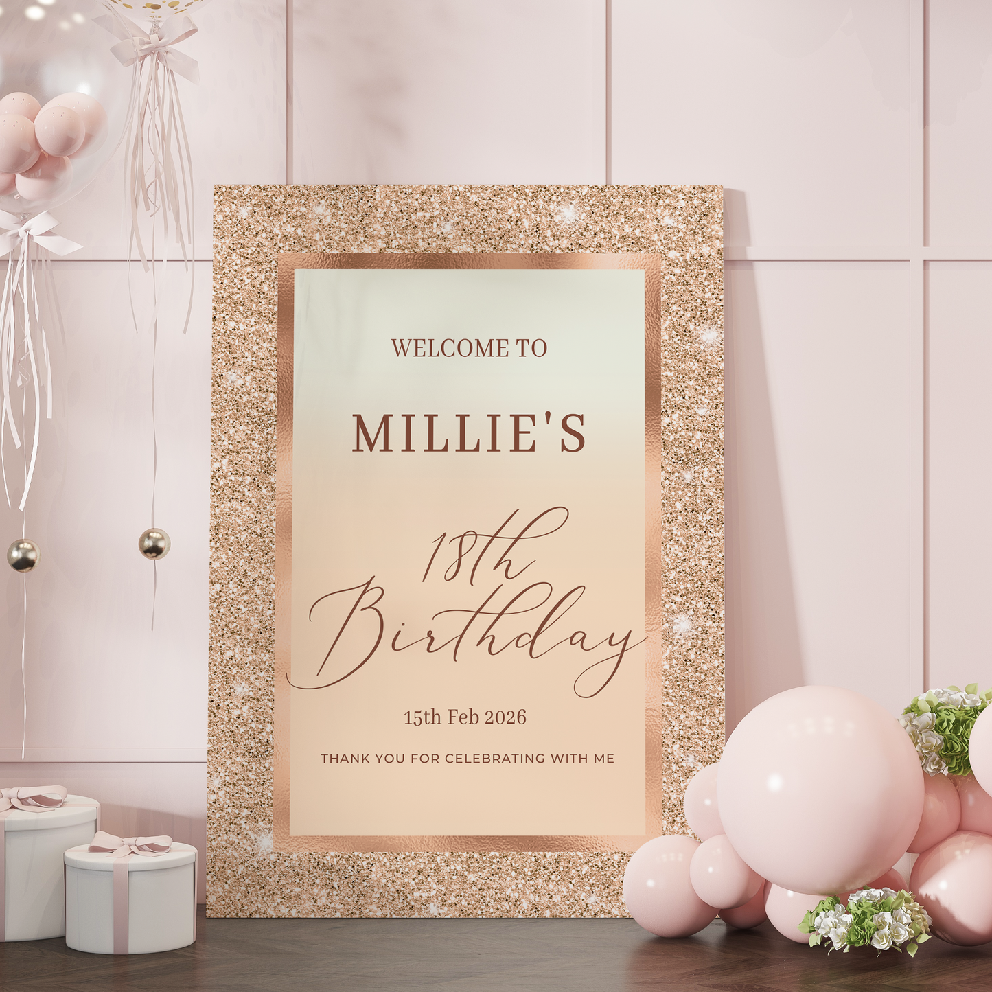 Gold Birthday Selfie Frame and Matching Party Sign