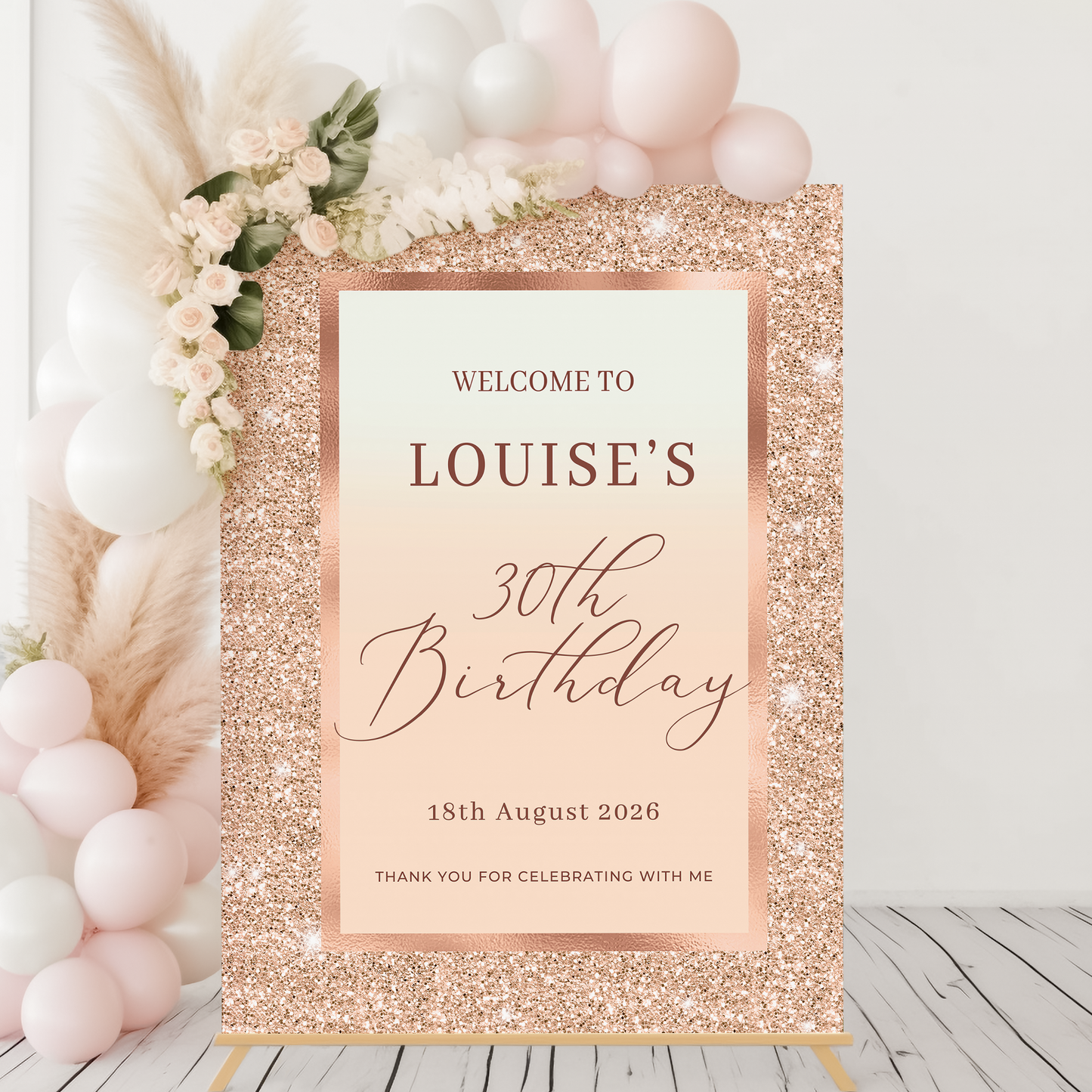 Gold and Cream Sparkle Birthday Welcome Sign
