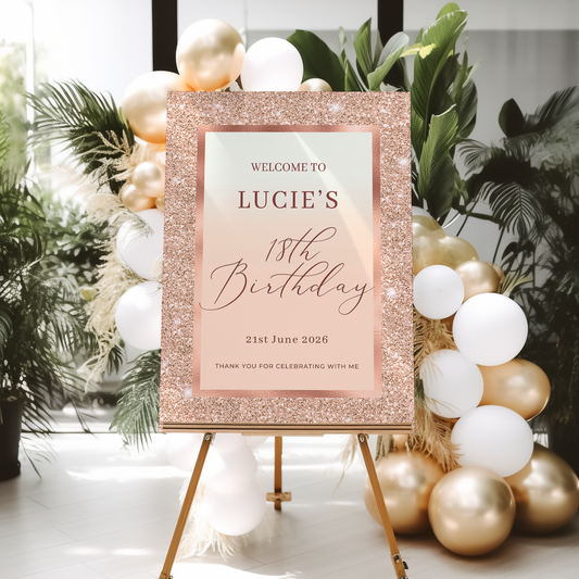 Gold and Cream Sparkle Birthday Welcome Sign
