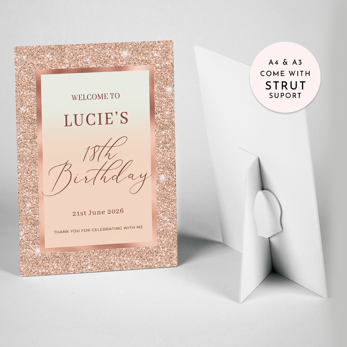 Gold and Cream Sparkle Birthday Welcome Sign