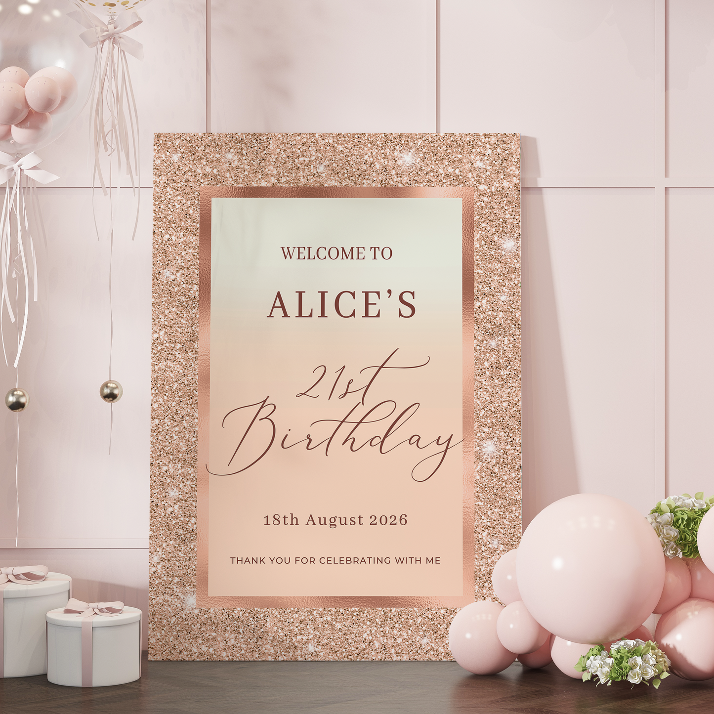 Gold and Cream Sparkle Birthday Welcome Sign