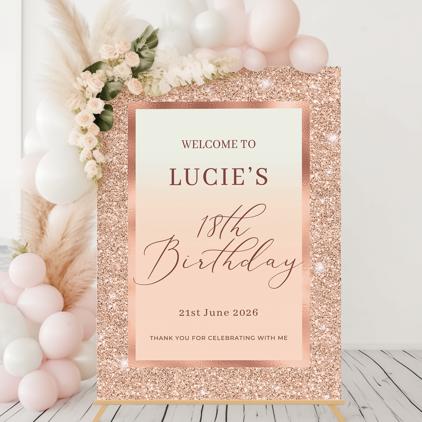 Gold and Cream Sparkle Birthday Welcome Sign