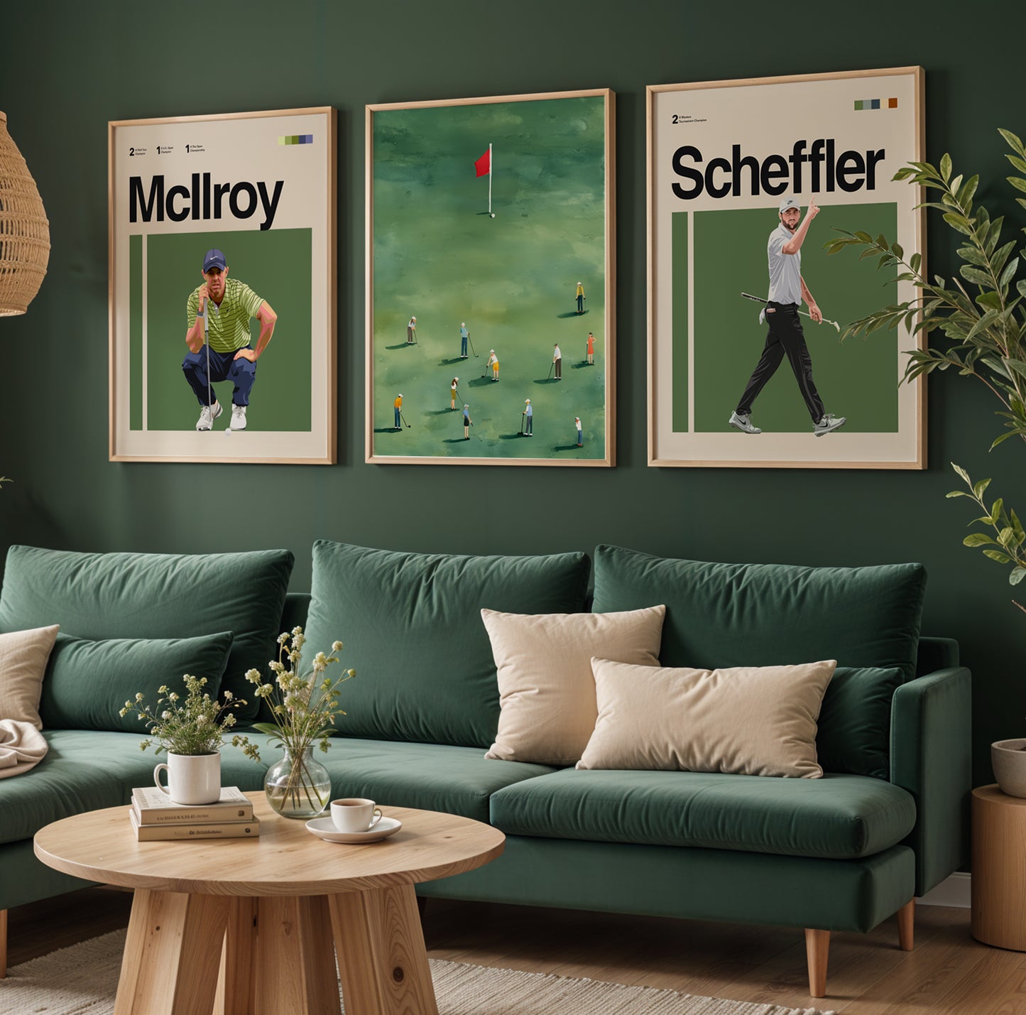 Set Of Three Golf Posters – Mcllroy, Scheffler And Mini Golfers