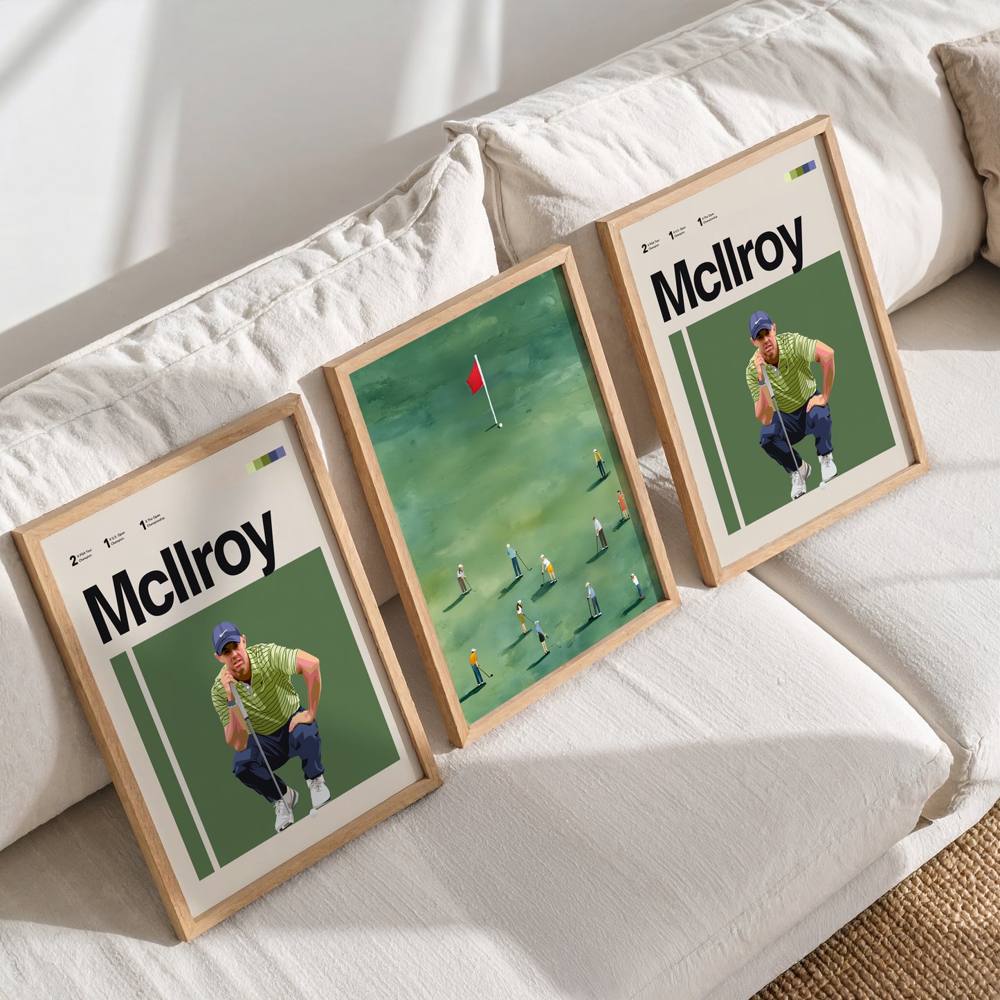 Set Of Three Golf Posters – Mcllroy, Scheffler And Mini Golfers