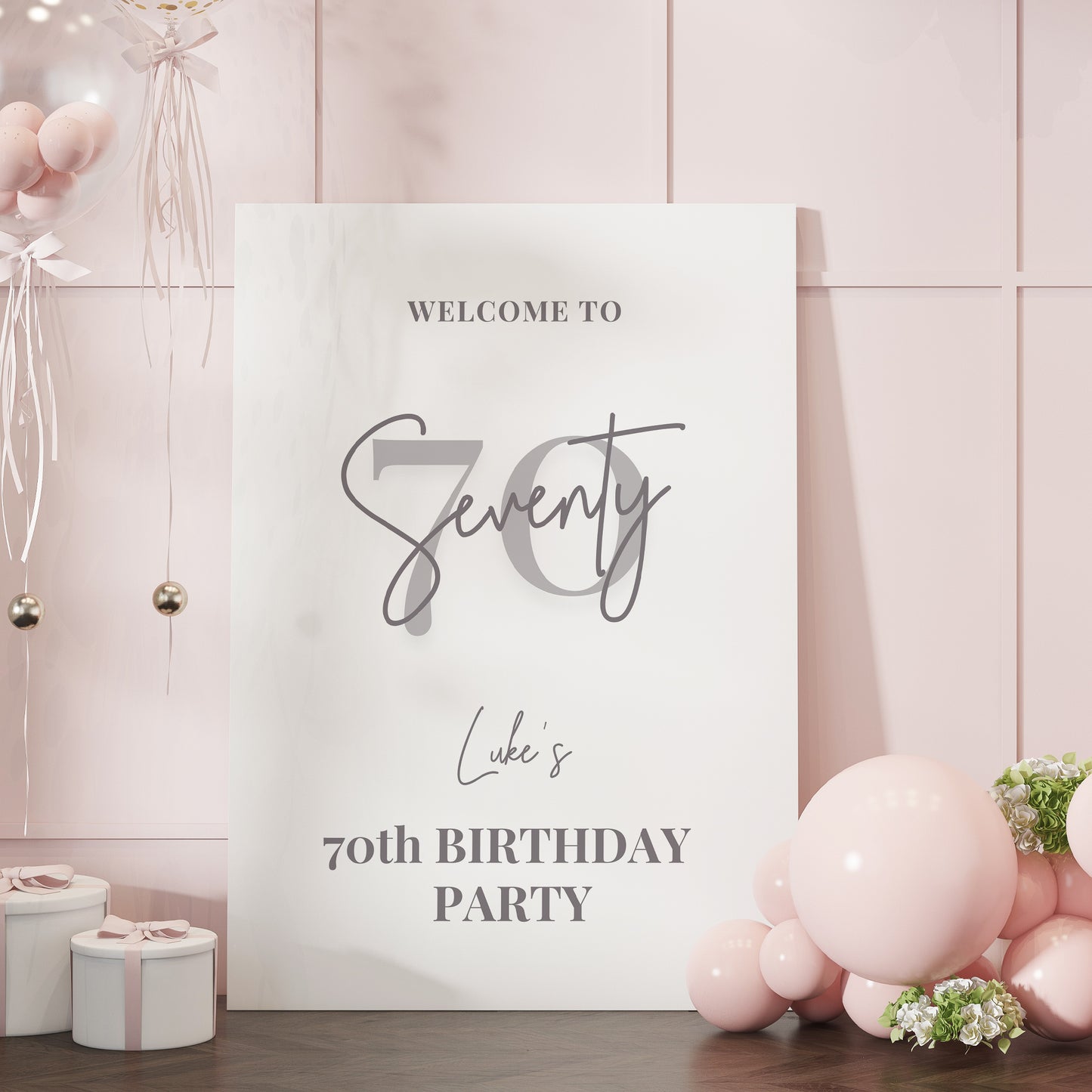 White and Grey Birthday Party Welcome Sign, Any Age