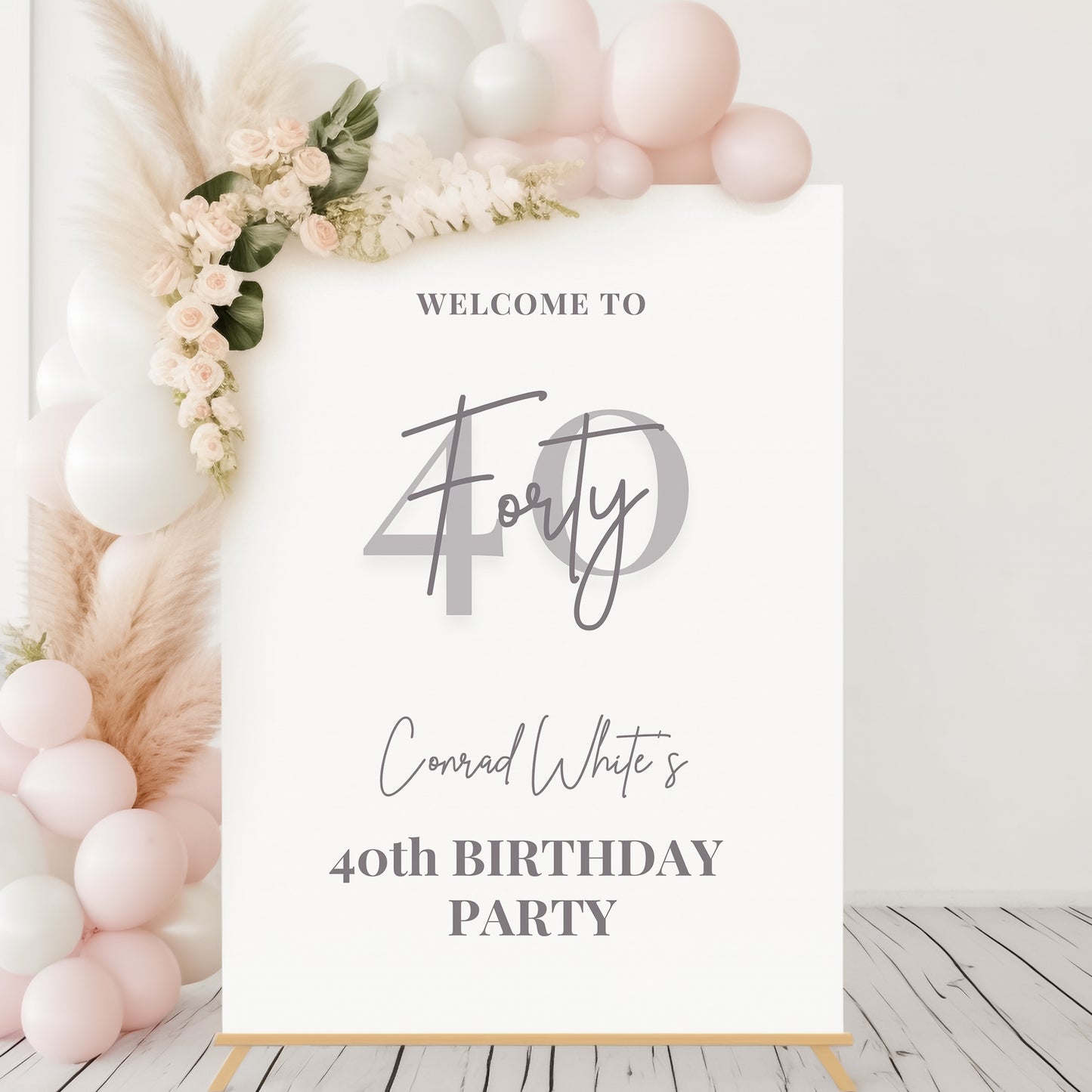 White and Grey Birthday Party Welcome Sign, Any Age