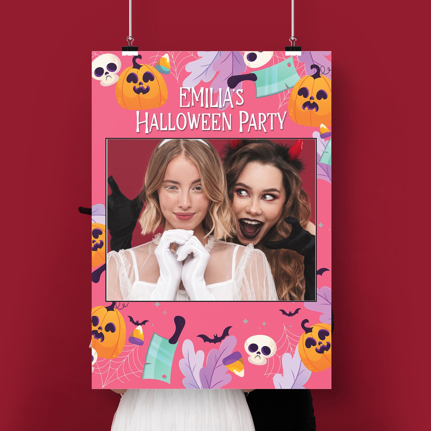 Pink Halloween Selfie Frame and Party Sign