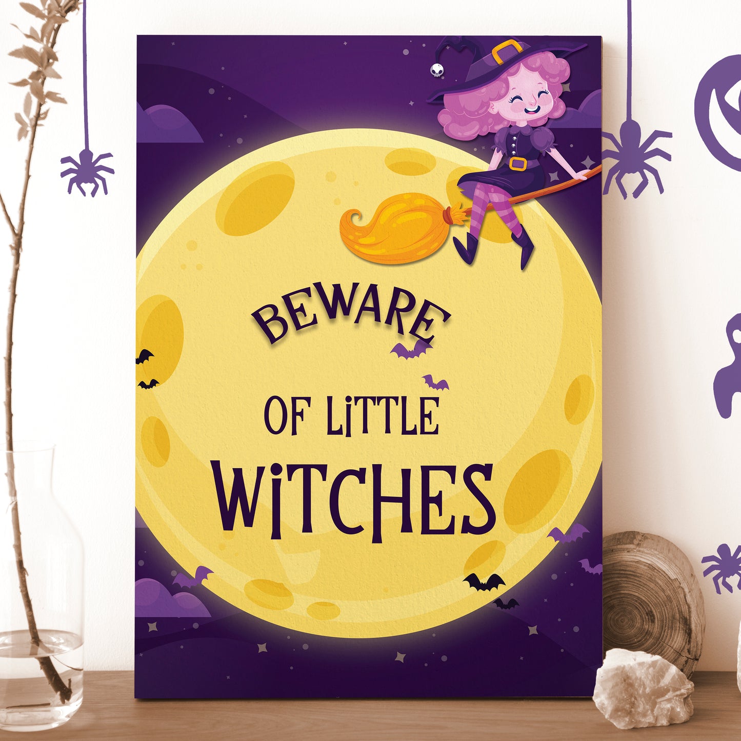 Moon & Witch Halloween Party Selfie Frame and Matching Sign