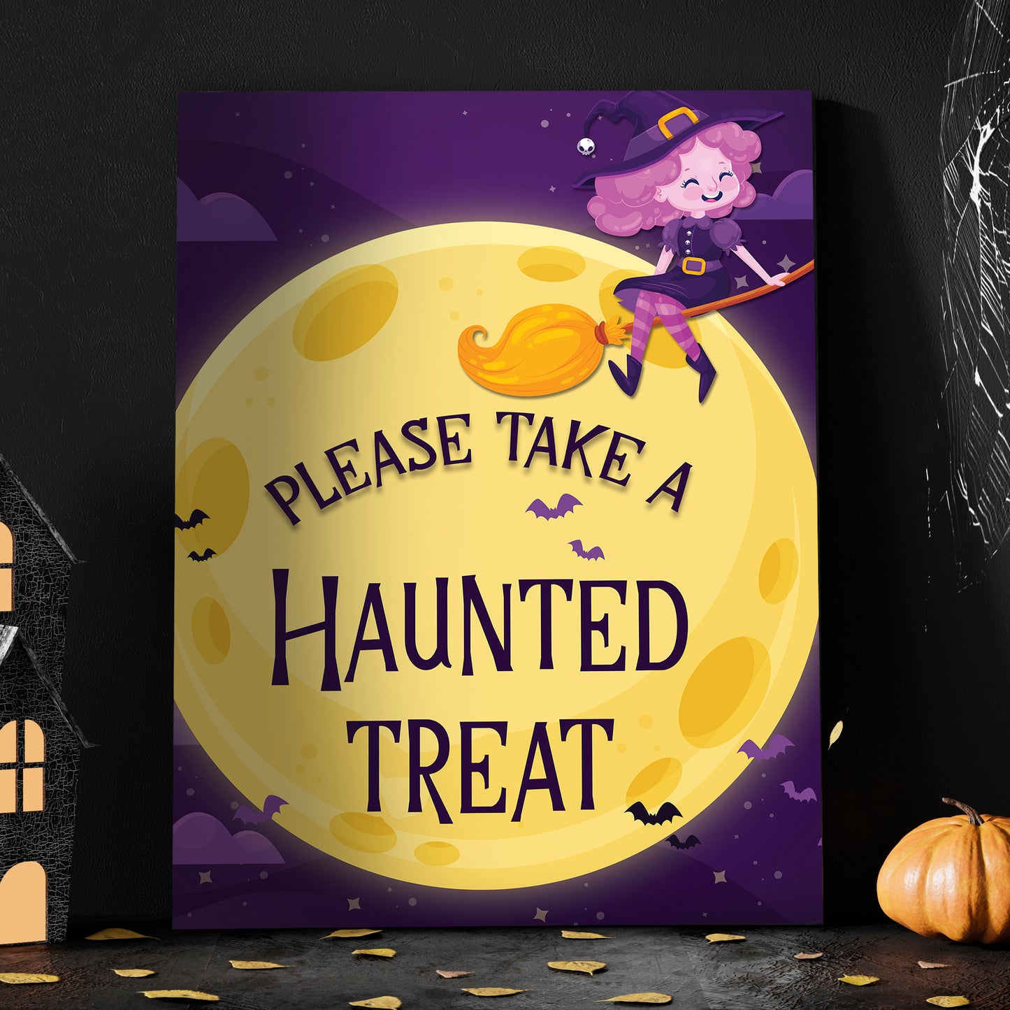 Moon & Witch Halloween Party Selfie Frame and Matching Sign