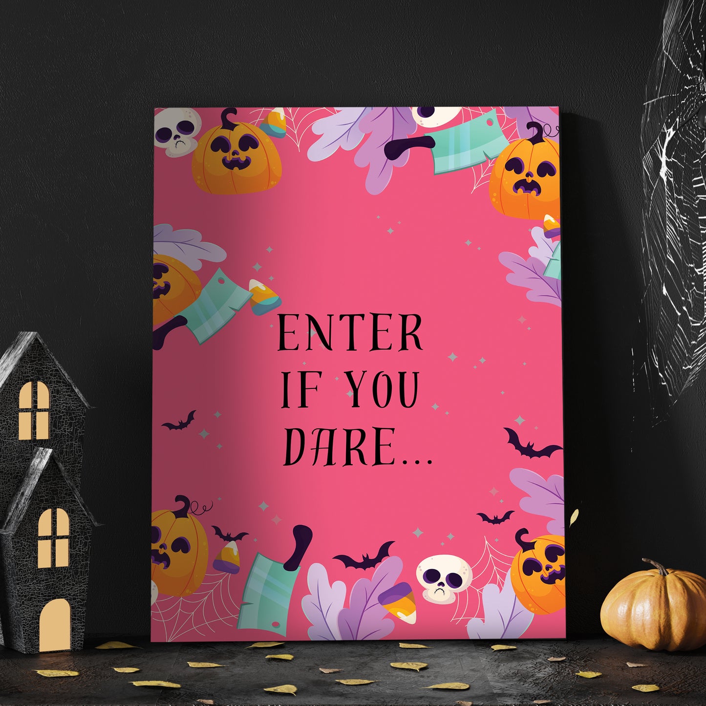 Pink Halloween Selfie Frame and Party Sign