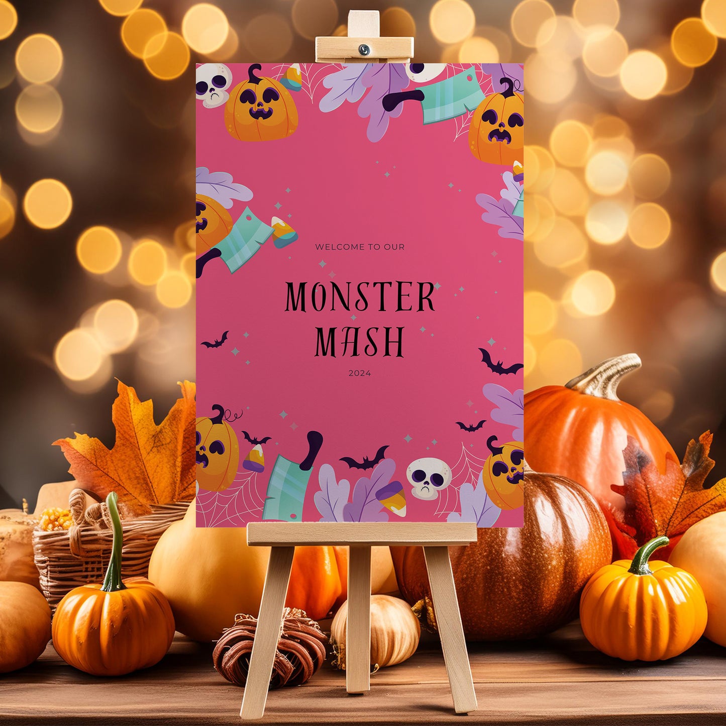 Pink Pumpkin Halloween Party Sign