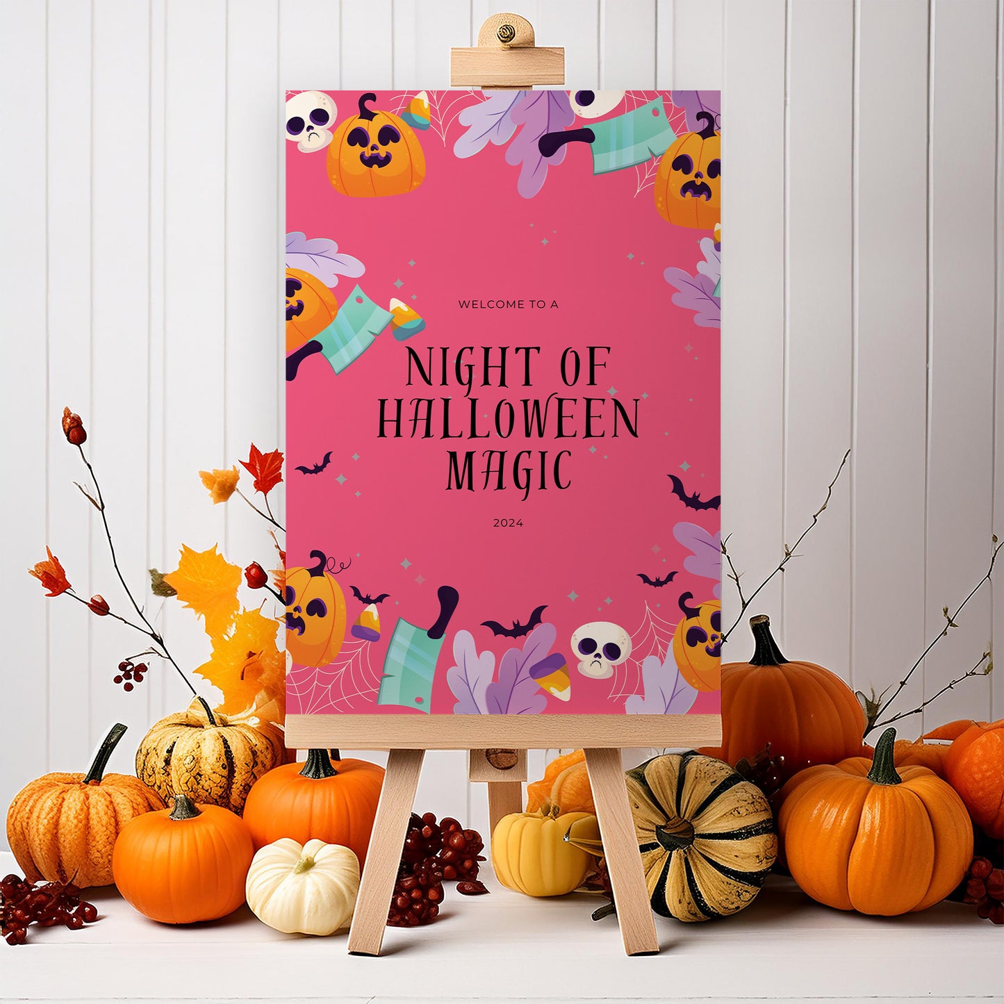 Pink Pumpkin Halloween Party Sign