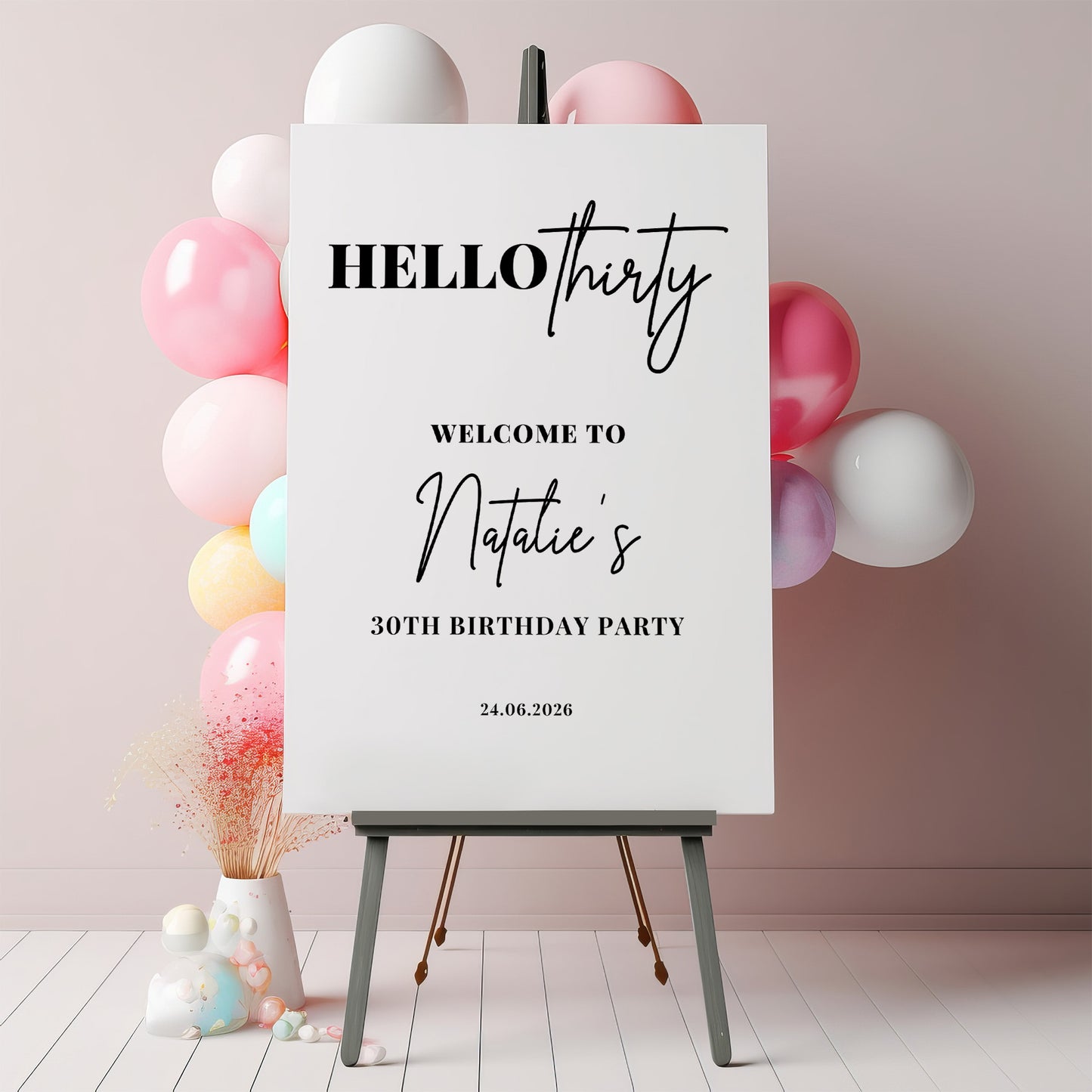 Hello Thirty Birthday Party Sign