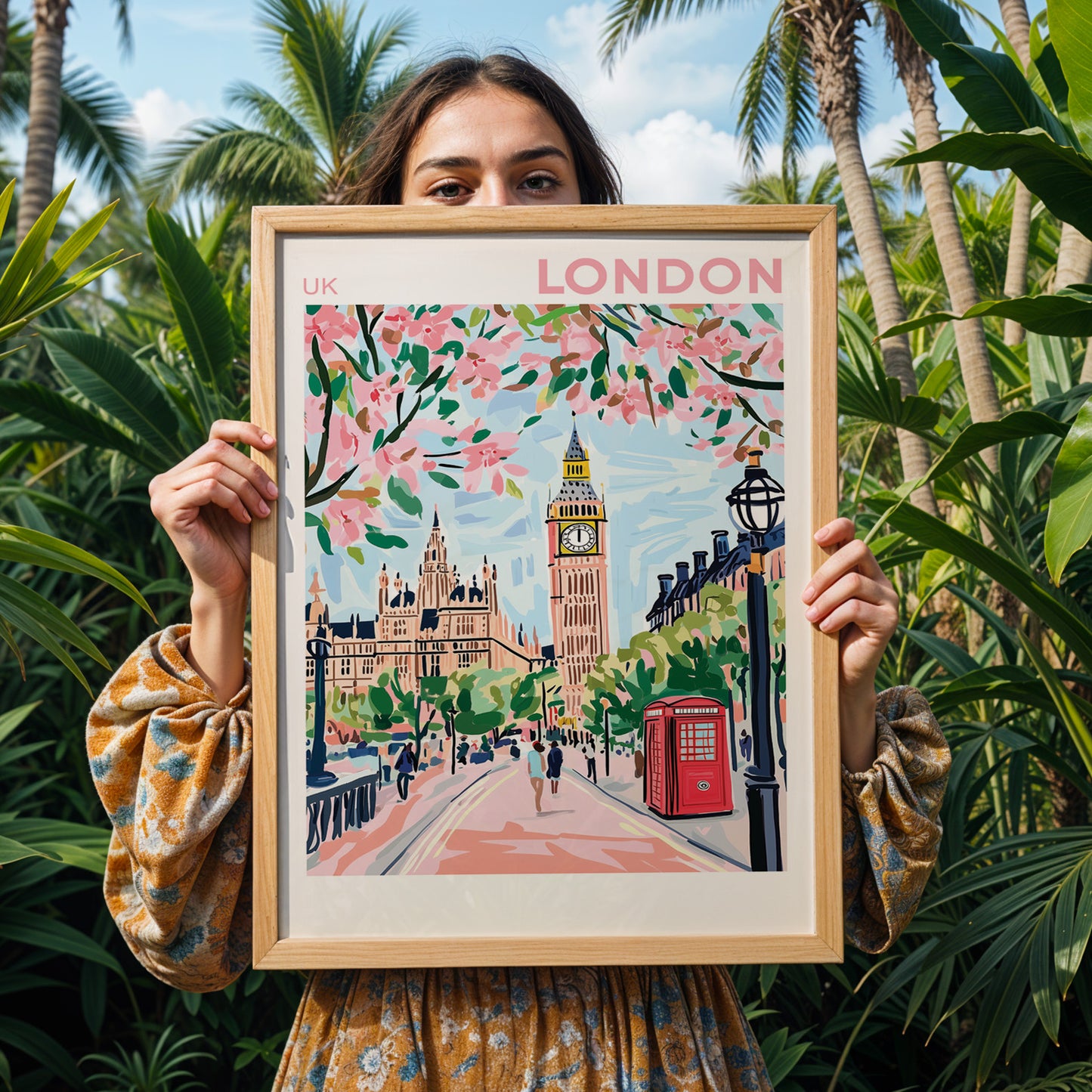 London Big Ben Poster - Pink Blossoms