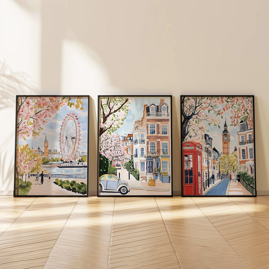 Set Of Three London Posters - Big Ben, London Eye, Notting Hill