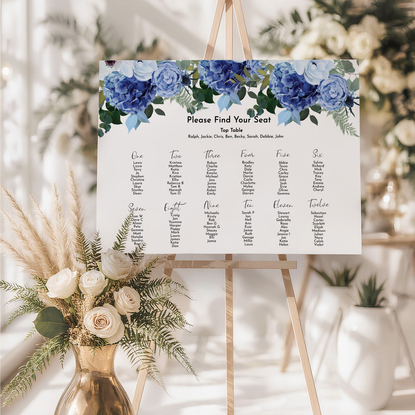 Navy & White Wedding Seating Plan Sign
