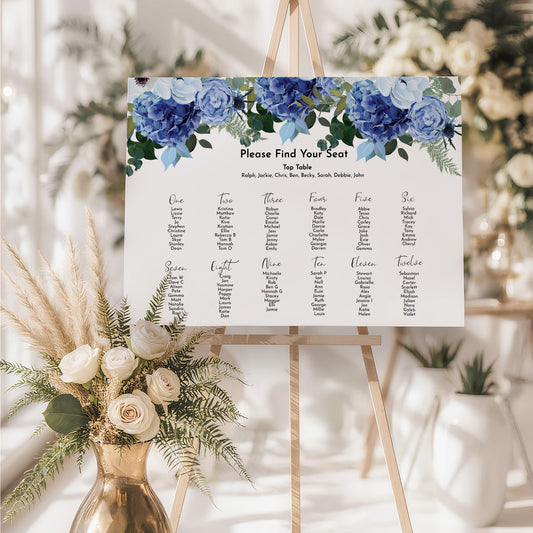 Navy & White Wedding Seating Plan Sign