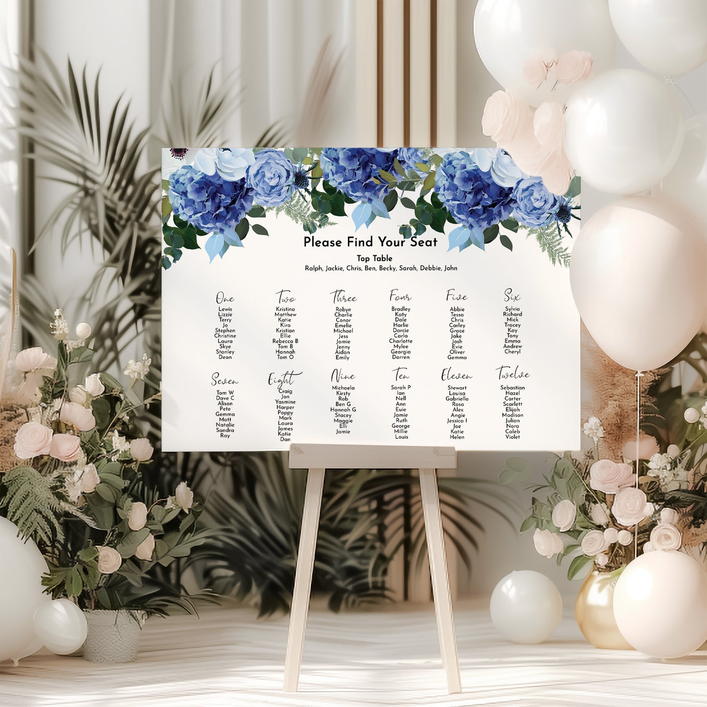 Navy & White Wedding Seating Plan Sign