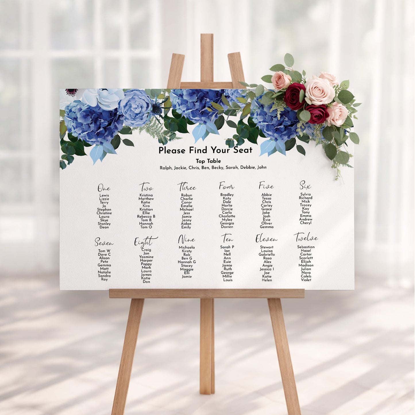 Navy & White Wedding Seating Plan Sign