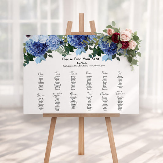 Navy & White Wedding Seating Plan Sign
