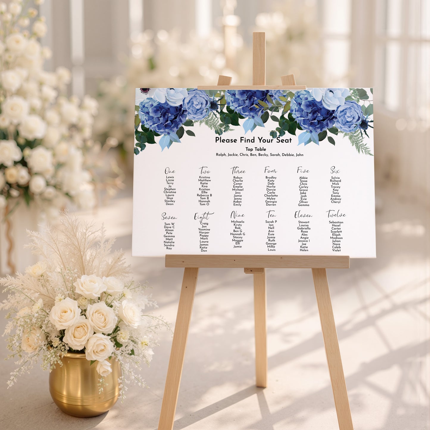 Navy & White Wedding Seating Plan Sign