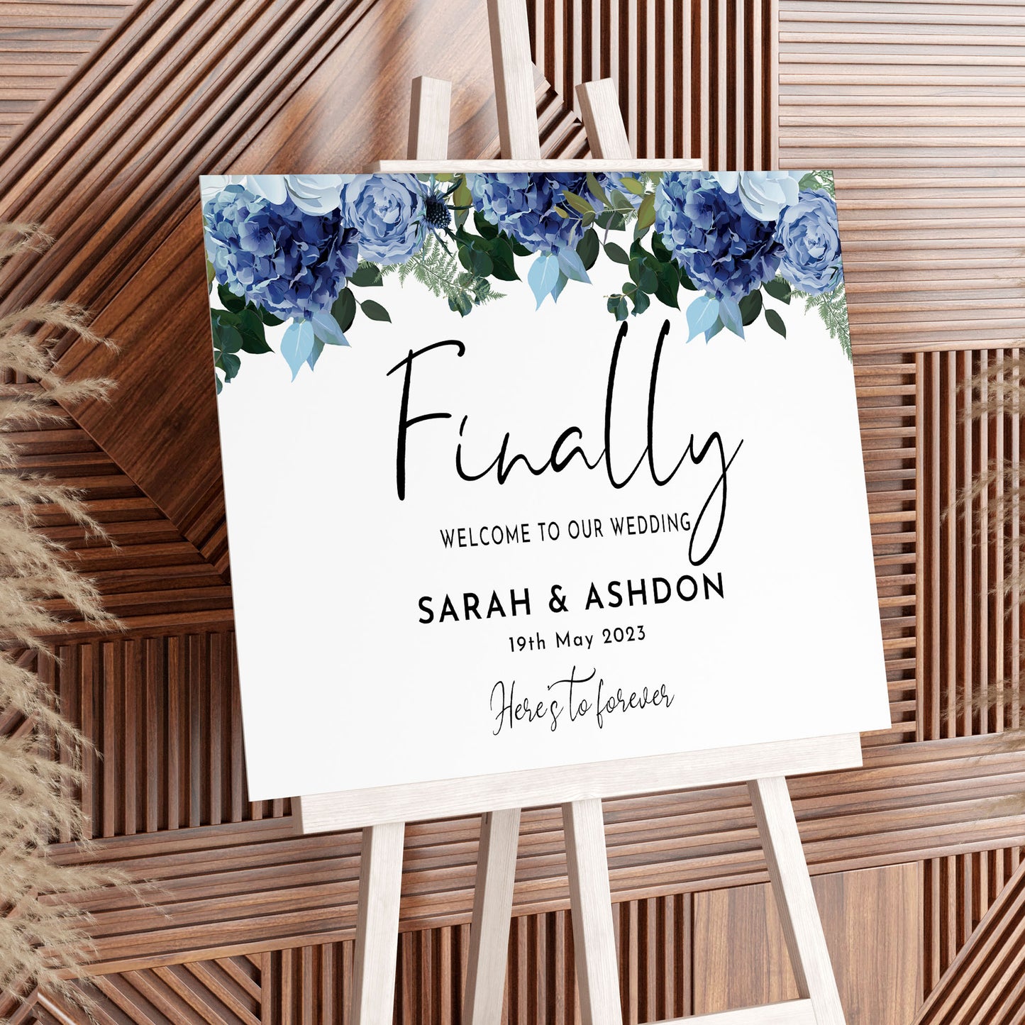 Navy & White Finally Married Wedding Welcome Sign