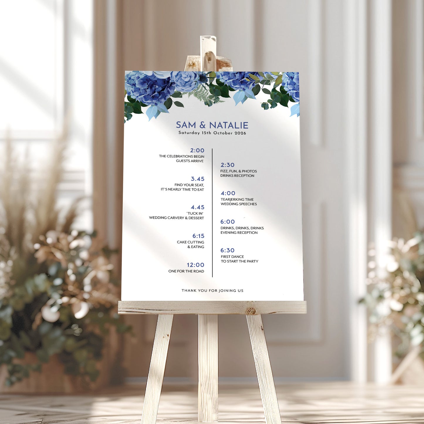Navy & White Wedding Order of Events Sign