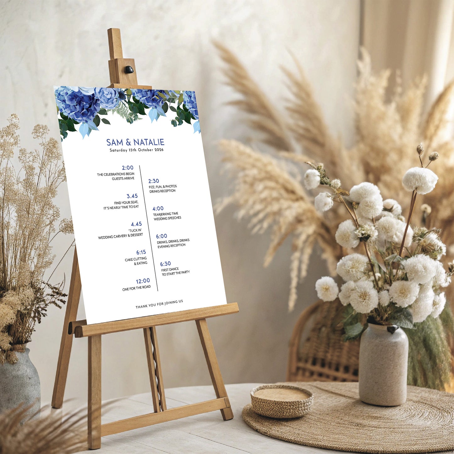 Navy & White Wedding Order of Events Sign