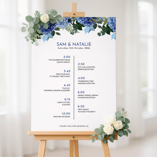 Navy & White Wedding Order of Events Sign